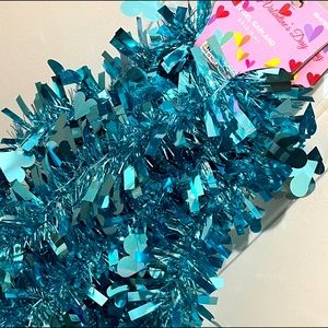 ♥️ Set‎ of 2 Valentine’s Day Heart Tinsel Garland Strands - TEAL - 18ft. total